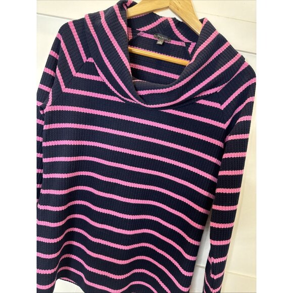 Talbots Sweater M Navy Pink Stripe Waffle Knit Cowl Neck Pullover Casual Top - Picture 4 of 7